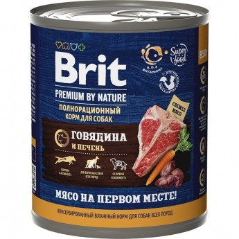 Консервы с говядиной и печенью BRIT Premium By Nature для взрослых собак всех пород