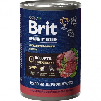 Консервы с мясным ассорти с потрошками BRIT Premium by Nature для собак всех пород
