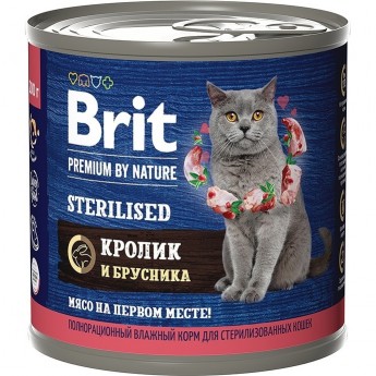 Консервы с мясом кролика и брусникой BRIT Premium by Nature для стерилизованных кошек