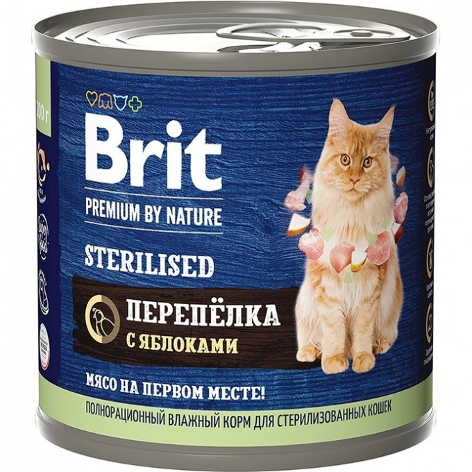 Консервы с мясом перепёлки и яблоками BRIT Premium by Nature для стерилизованных кошек 5051335