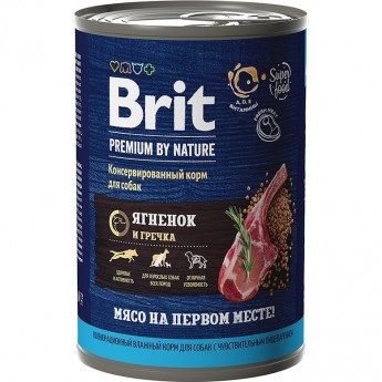 Консервы с ягненком и гречкой BRIT Premium by Nature для взрослых собак всех пород с чувствительным пищеварением