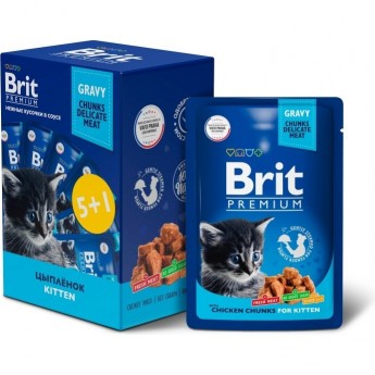 Пауч 5+1 цыпленок в соусе BRIT Premium для котят