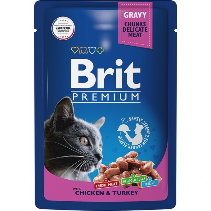 Пауч цыпленок и индейка в соусе BRIT Premium для взрослых кошек 5048823