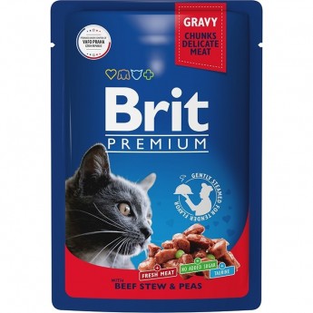 Пауч говядина и горошек в соусе BRIT Premium для взрослых кошек