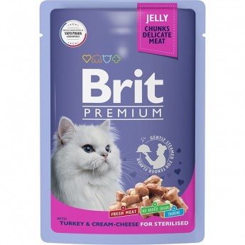 Пауч индейка с сыром в желе BRIT Premium для взрослых стерилизованных кошек