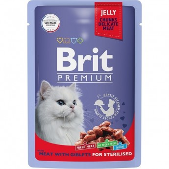 Пауч кошек мясное ассорти с потрошками BRIT Premium для взрослых стерилизованных кошек