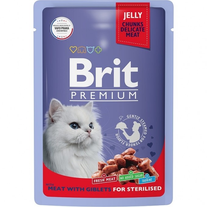 Пауч кошек мясное ассорти с потрошками BRIT Premium для взрослых стерилизованных кошек 5050222