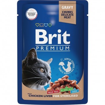 Пауч куриная печень в соусе BRIT Premium для взрослых стерилизованных кошек