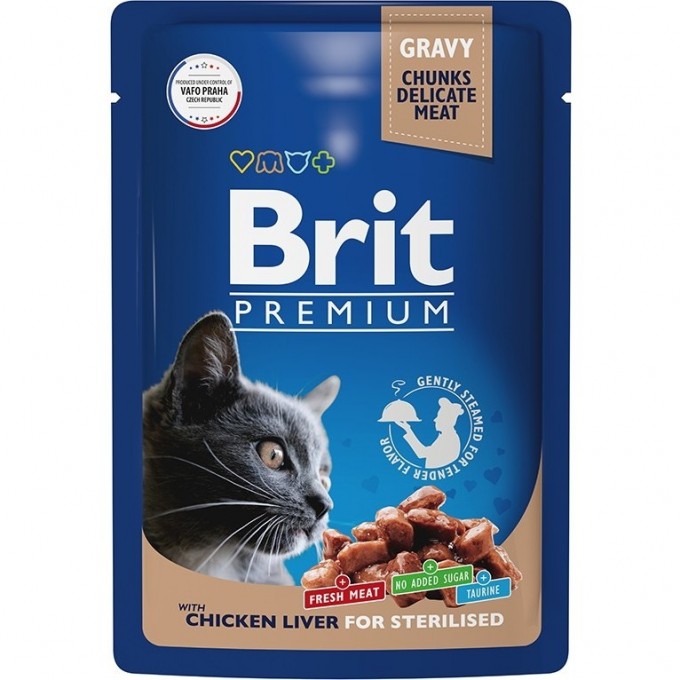Пауч куриная печень в соусе BRIT Premium для взрослых стерилизованных кошек 5048885