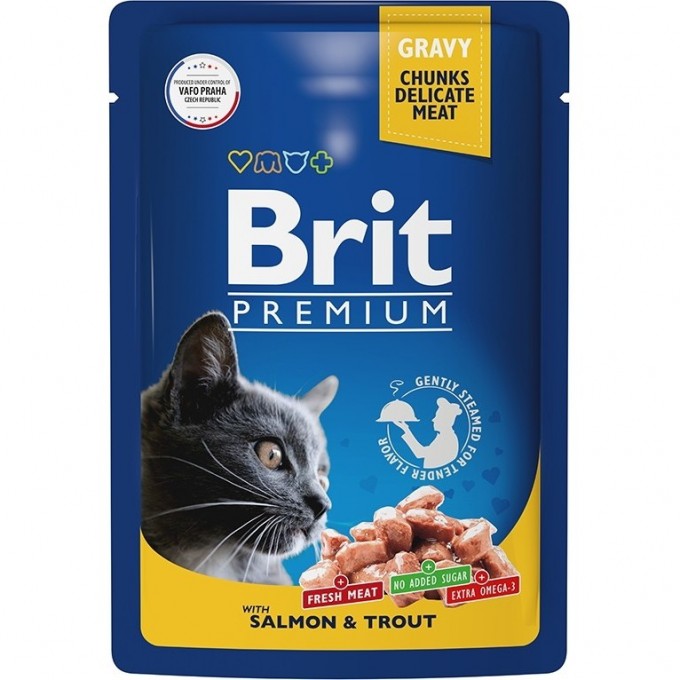 Пауч лосось и форель в соусе BRIT Premium для взрослых кошек 5048854