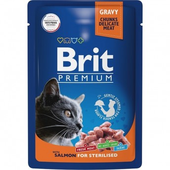Пауч лосось в соусе BRIT Premium для взрослых стерилизованных кошек
