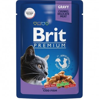 Пауч треска в соусе BRIT Premium для взрослых кошек