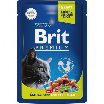 Пауч ягненок и говядина в соусе BRIT Premium для взрослых кошек