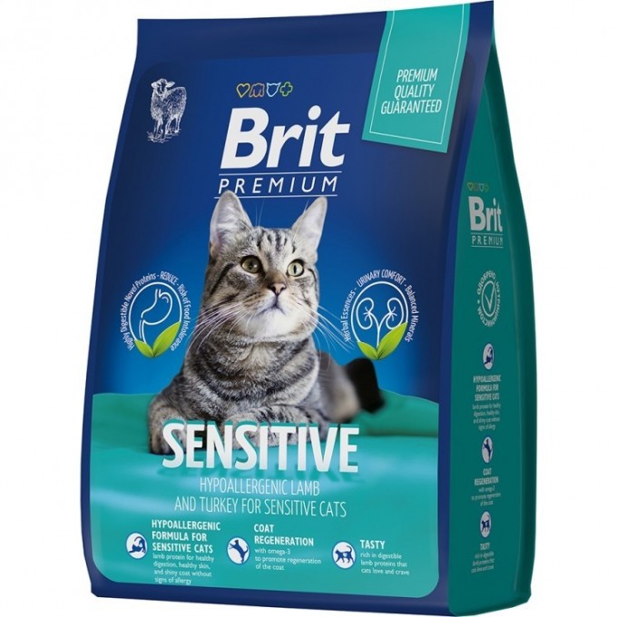 Сухой корм с индейкой и ягненком BRIT Premium Cat Sensitive для кошек с чувствительным пищеварением 5049196