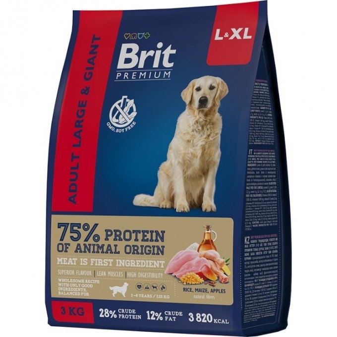 Сухой корм с курицей BRIT Premium Dog Adult Large and Giant для взрослых собак крупных и гигантских пород 5049998