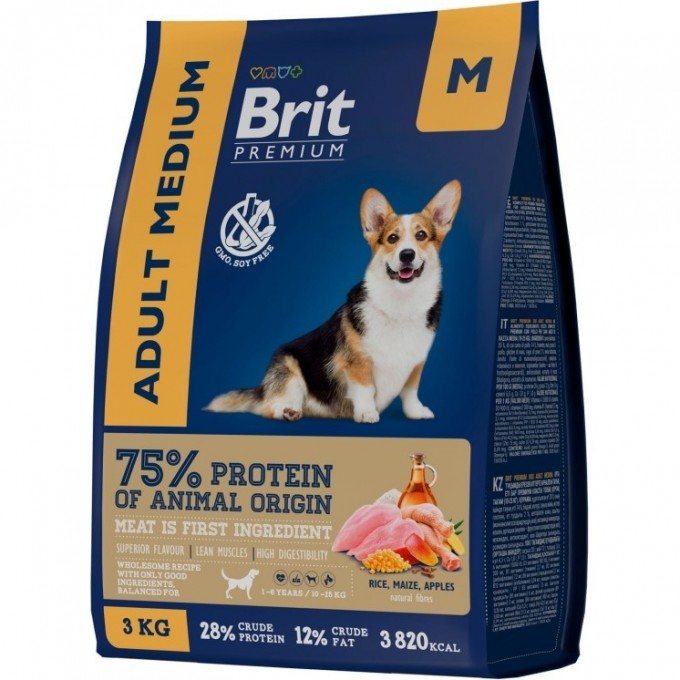 Сухой корм с курицей BRIT Premium Dog Adult Medium для взрослых собак средних пород 5049943