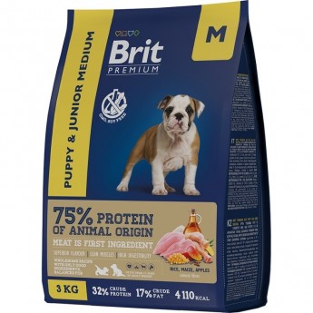 Сухой корм с курицей BRIT Premium Dog Puppy and Junior Medium для щенков средних пород