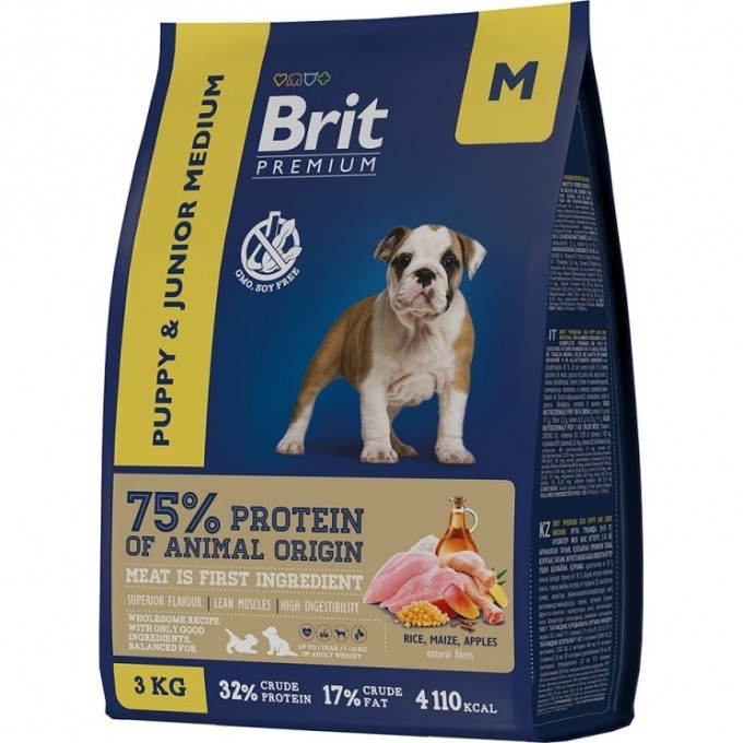Сухой корм с курицей BRIT Premium Dog Puppy and Junior Medium для щенков средних пород 5049912