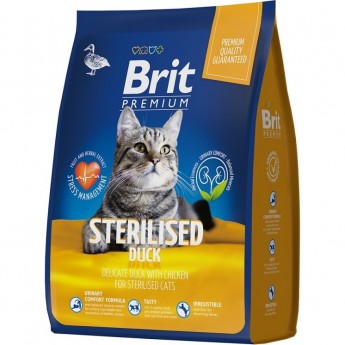 Сухой корм с уткой и курицей BRIT Premium Cat Sterilised Duck & Chicken для взрослых стерилизованных кошек