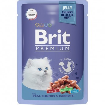 Влажный корм BRIT Premium для котят телятина морковь в желе